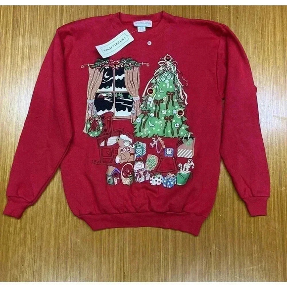NEW W TAGS VINTAGE SINGLE STITCH 80'S VICTORIA JONES CHRISTMAS SHIRT MADE USA - Picture 2 of 11